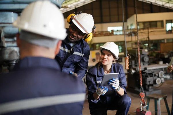 Young Successful Technician Repairman Industrial Machines Safety Helmet Workwear Standing — Stockfoto