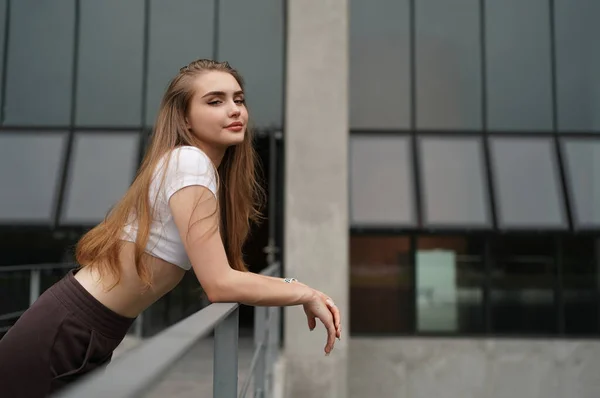 Woman posing in minimal place.  beautiful blonde Caucasian lady posing  in minimal  interior.