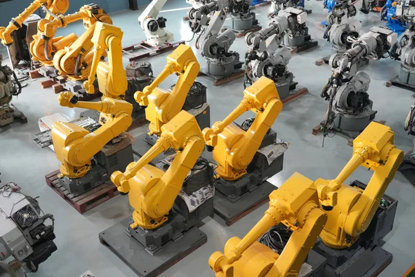 Robotic Arm Linhas Produção Moderna Tecnologia Industrial Produção Automatizada — Fotografia de Stock