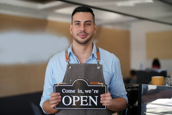 Modern small business, startup. owner of the cafe at work