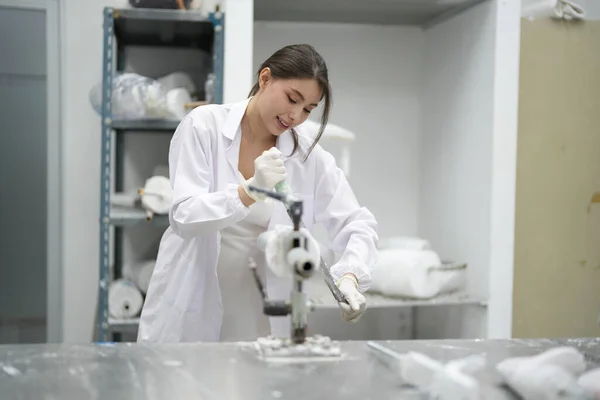 stock image Orthopedic technician making prosthetic leg for disabilities people in workshop.