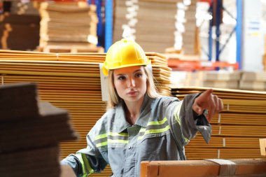 Depo Endüstriyel tedarik zinciri ve lojistik şirketleri içeride. Depo çalışanları envanteri kontrol ediyor. Envanter raflarındaki ürünler. Depoda envanter yapan bir işçi. Üniformalı bir görevli depoda envanter çıkarıyor. tedarik zinciri