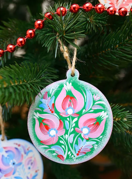 Christmas decorations made of wood and painted, handmade work