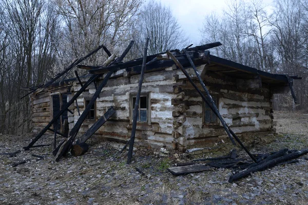 Verbrand Brand Landelijk Oekraïens Huis Een Verlaten Boerderij — Stockfoto