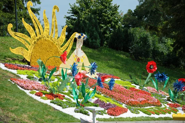 Květinová Instalace Městském Parku Singing Field Srpna2018 Kyjev Ukrajina — Stock fotografie