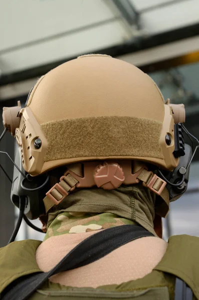 stock image Special forces soldier s helmet, human skull emblem. Back view.