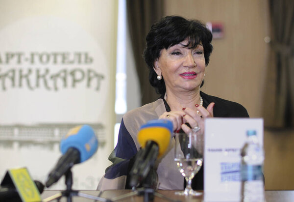 Georgian singer Nani Bregvadze giving press-conference in hotel Bakkara. March 8, 2016. Kyiv, Ukraine