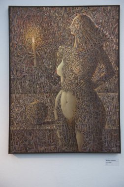 Ünlü Ukraynalı ressam Ivan Marchuk 'un 1993 yılı mumlu boyacı kızı. 18 Ağustos 2017. Kyiv Ukrayna