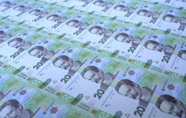 Ukrayna Merkez Bankası tarafından yayınlanan İvan Franko 'nun portresi ile birlikte 20 UAH banknotları. 17 Temmuz 2018. Kiev, Ukrayna