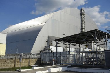 Chornobyl Nükleer Santralinin Yeni Güvenli Kapatılması ChNPP ve elektrik santrali. Ukrayna