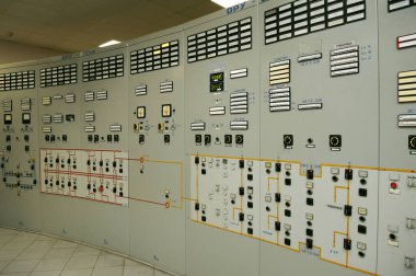 Çernobil Nükleer Santrali 'nin reaktörünün kontrol odasındaki ana kontrol paneli..