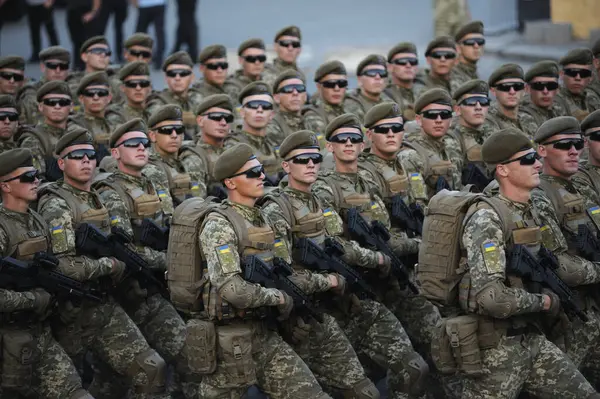 stock image Soldiers of Special forces marching. Military parade dedicated to Day of Independence of Ukraine. August 24,2018. Kiev,Ukraine