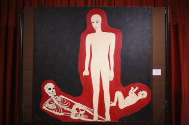 Ünlü İsrailli ressam Hana Barak Engel 'in 2003 tarihli Başlıksız Tablosu, Khanenko müzesinde sergilendi. 15 Şubat 2018. Kyiv, Ukrayna