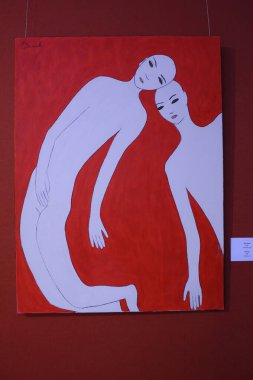 Ünlü İsrailli ressam Hana Barak Engel 'in 2003 tarihli Başlıksız Tablosu, Khanenko müzesinde sergilendi. 15 Şubat 2018. Kyiv, Ukrayna