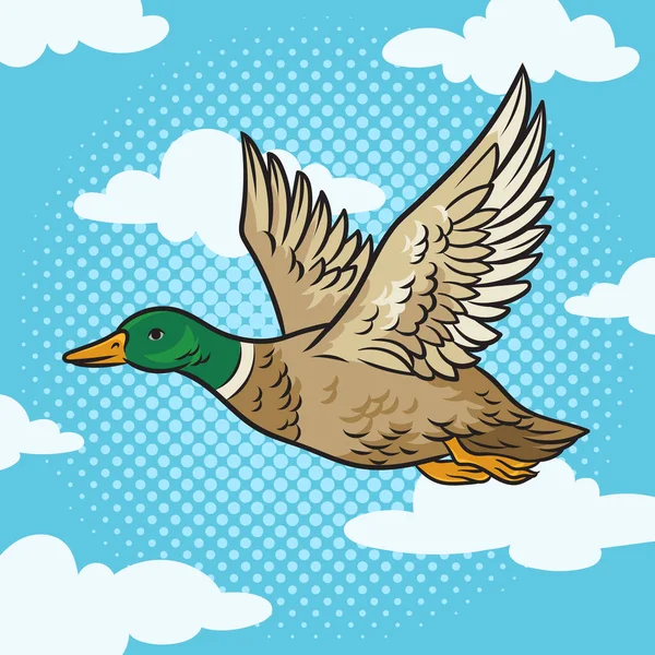 Fliegende Ente Pinup Pop Art Retro Vektor Illustration Nachahmung Comic — Stockvektor