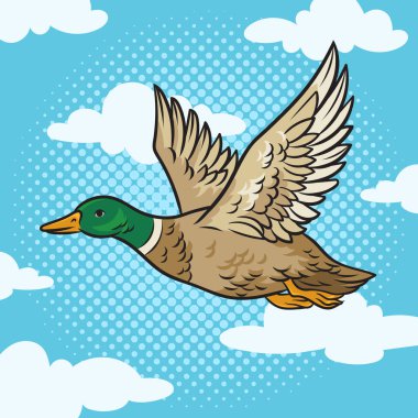 flying duck pinup pop art retro raster illustration. Comic book style imitation. clipart