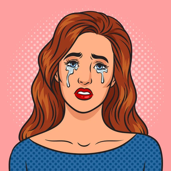 Crying Beauty Young Woman Pinup Pop Art Retro Raster Illustration — Stock Photo, Image