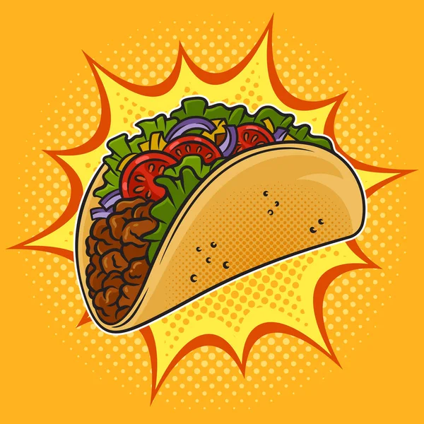 Taco Παραδοσιακή Μεξικανική Τροφίμων Pinup Pop Τέχνη Ρετρό Raster Εικονογράφηση — Φωτογραφία Αρχείου
