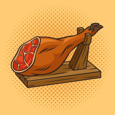 Jamon jambonlu domuz budu kurutulmuş pin-up pop sanat retro vektör çizimi. Çizgi roman tarzı taklit.