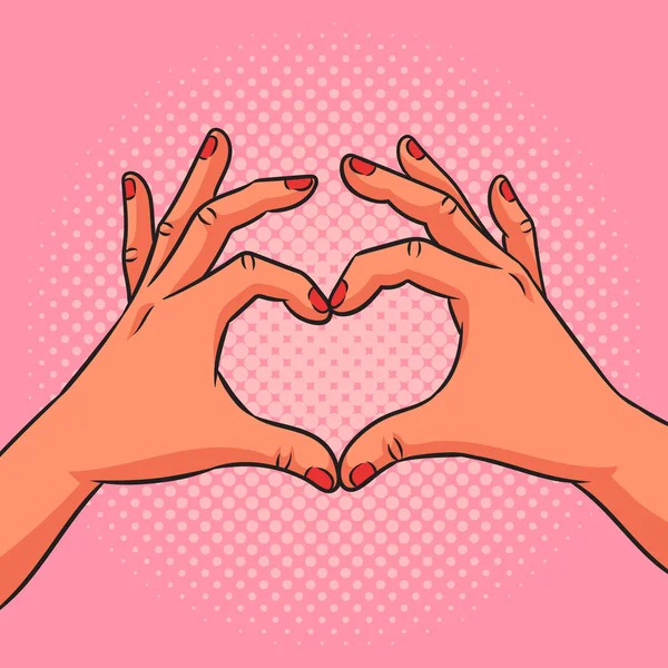 Hands Making Heart Sign Pinup Pop Art Retro Vektorillustration Nachahmung — Stockvektor