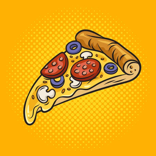 Bir Dilim Pizza Pop Art Retro Vektör Illüstrasyonu Çizgi Roman — Stok Vektör
