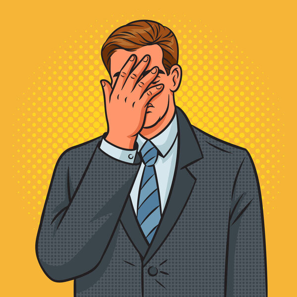 Ретро-растровая иллюстрация поп-арта фейс-палм жестом. Имитация стиля комиксов.