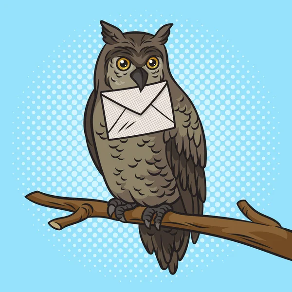 Fabulous Owl Letter Its Beak Pinup Pop Art Retro Vector — Stock Vector