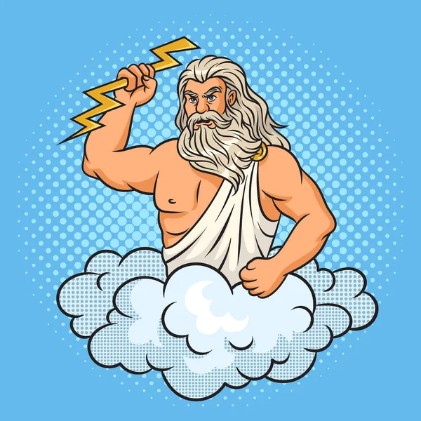 Zeus Bóg Piorunem Ręku Pinup Pop Art Retro Wektor Ilustracji — Wektor stockowy