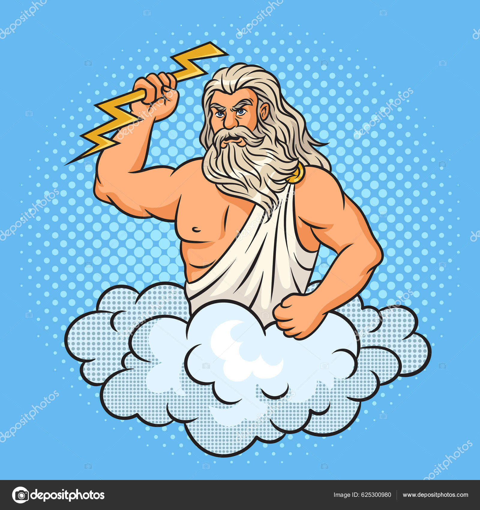 Zeus Throwing Lightning Bolt From Cloud Drawing