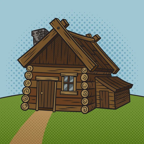 Alte Bröckelnde Holzhütte Pinup Pop Art Retro Vektor Illustration Nachahmung — Stockvektor