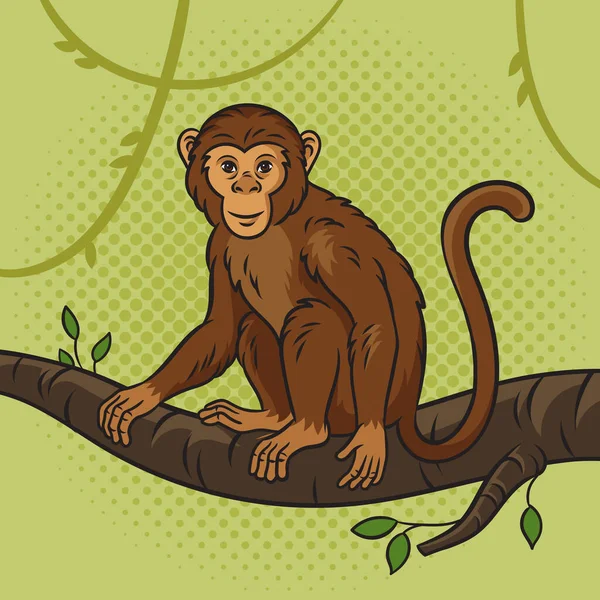 Opice Sedí Strom Pinup Pop Art Retro Rastrové Ilustrace Imitace — Stock fotografie