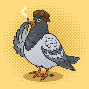Güvercin zorbası pop sanatının retro-raster illüstrasyonunu illüstrasyonluyor. Çizgi roman tarzı taklit.