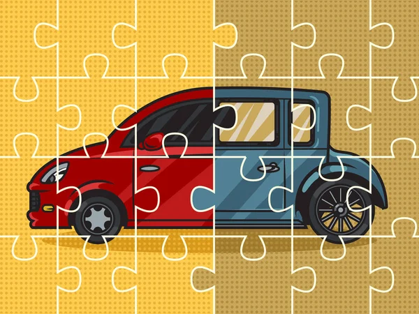 Half Old Half Modern Car Puzzles Pinup Pop Art Retro — Wektor stockowy