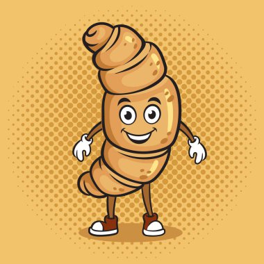 cartoon comic funny croissant pinup pop art retro vector illustration. Comic book style imitation.