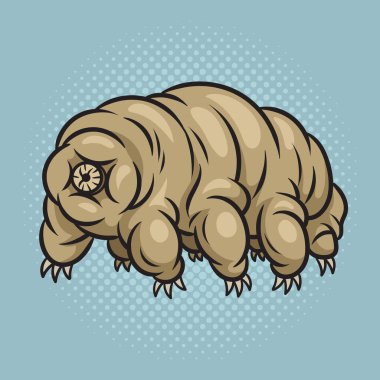 Tardigrade water bear moss piglet micro animal pinup pop art retro vector illustration. Comic book style imitation.