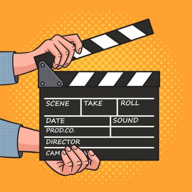 Movie clapperboard pop art retro vector illustration. Comic book style imitation.
