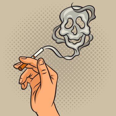 cigarette in hand and skull smoke pop art retro vector illustration. Comic book style imitation.