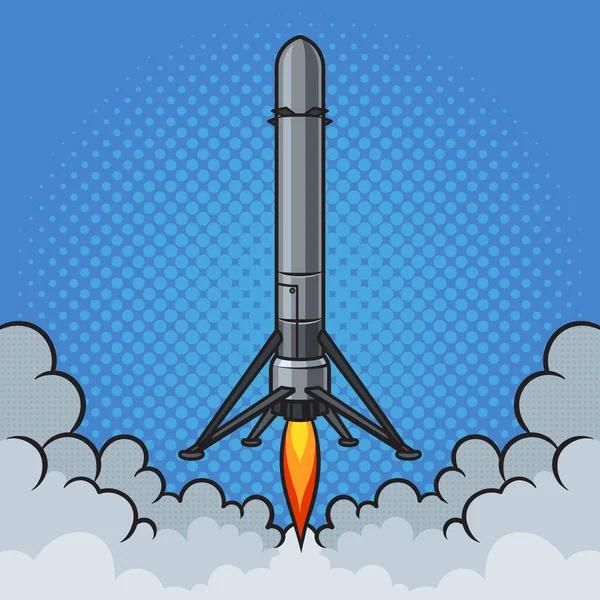 Landning Raket Pinup Pop Konst Retro Raster Illustration Serietidningsimitation — Stockfoto