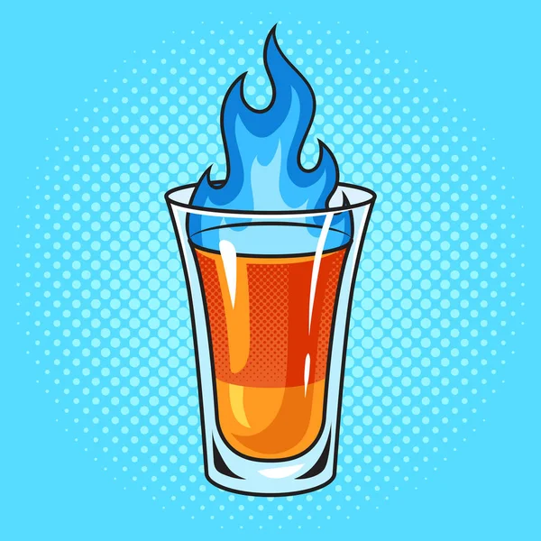 Brandende Cocktail Drankje Shot Pin Pop Art Retro Raster Illustratie — Stockfoto