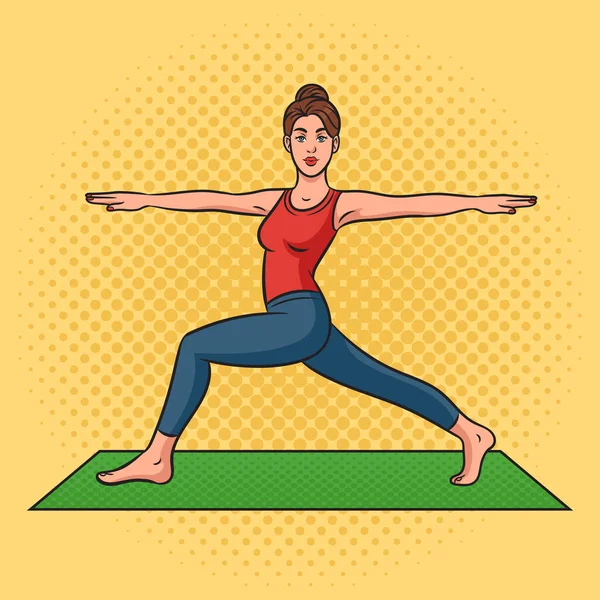 Chica Mujer Práctica Yoga Pinup Pop Arte Retro Vector Ilustración — Vector de stock