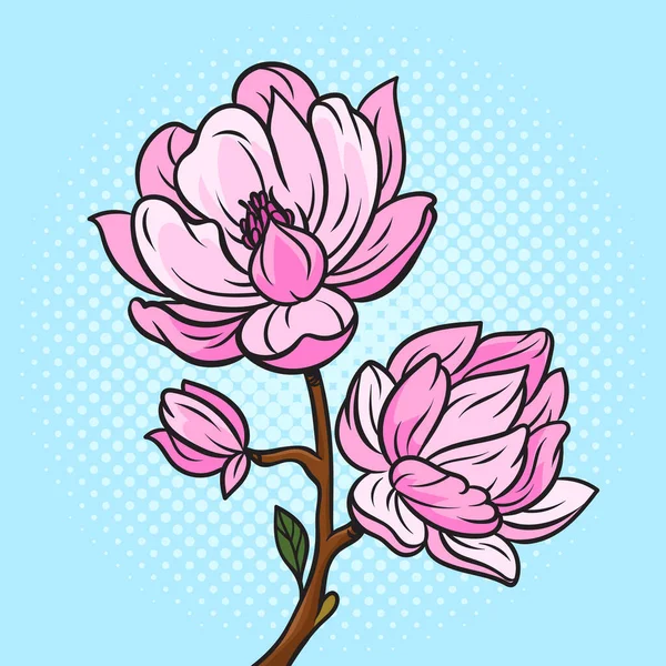 Magnolia Tree Flower Pinup Pop Art Retro Vector 일러스트 만화책의 — 스톡 벡터