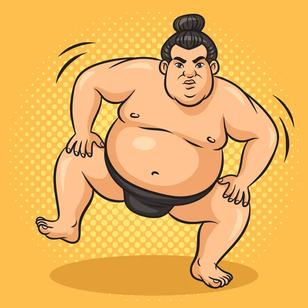 Sumo Japanischer Ringer Sportler Pinup Pop Art Retro Vektor Illustration — Stockvektor