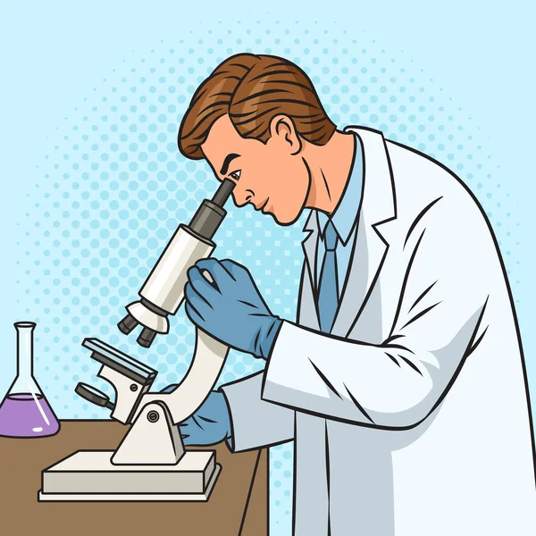 현미경을 사용하는 화학자들 아트의 래스터 삽화를 냅니다 만화책의 — 스톡 사진