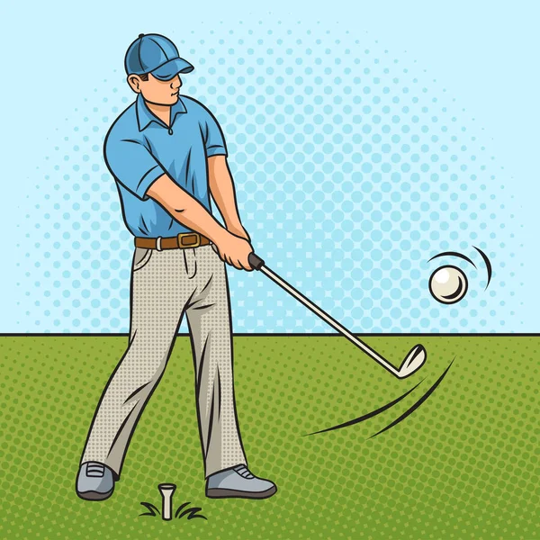 Golf player with bat club pinup pop art retro raster illustration. Comic book style imitation.
