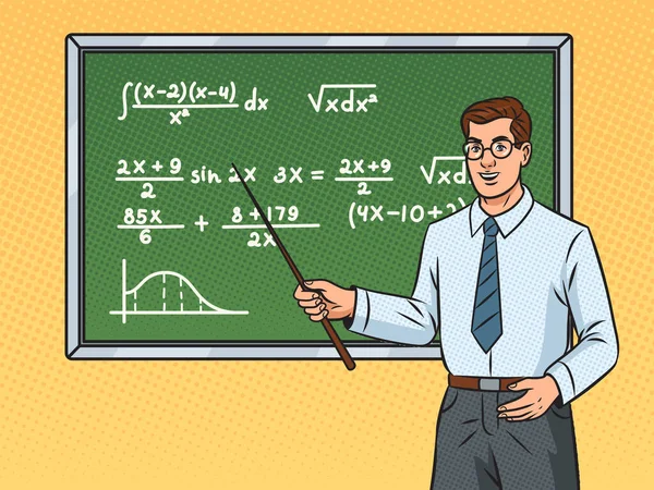 Nauczyciel Matematyki Tablicy Formułami Algebry Pop Art Retro Raster Ilustracji — Zdjęcie stockowe