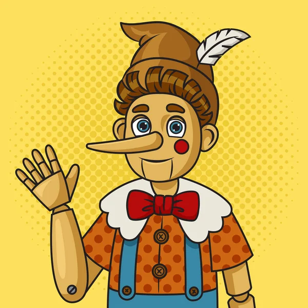 Вымышленный Персонаж Детского Романа Пиноккио Сказка Пинап Поп Арт Ретро — стоковый вектор