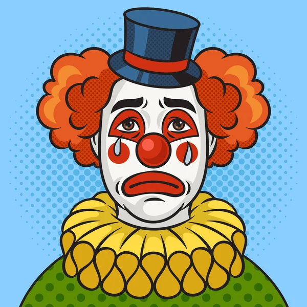 Płacz Smutny Clown Zdenerwowany Pinup Pop Art Retro Wektor Ilustracji — Wektor stockowy