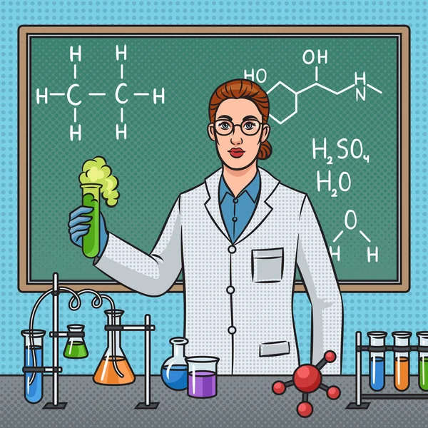 Καθηγητής Χημείας Στο Εργαστήριο Χημείας Διεξάγει Ένα Πείραμα Υγρά Γυάλινες — Διανυσματικό Αρχείο