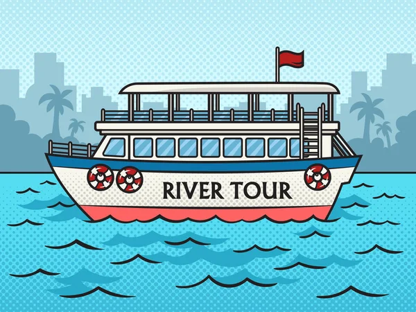 Rio Passeio Barco Turístico Água Pinup Pop Arte Retro Raster — Fotografia de Stock