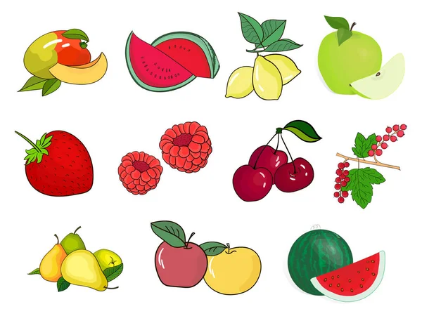 Conjunto Bagas Frutas Desenho Animado Ilustração Vetorial Ilustração Vetorial — Vetor de Stock